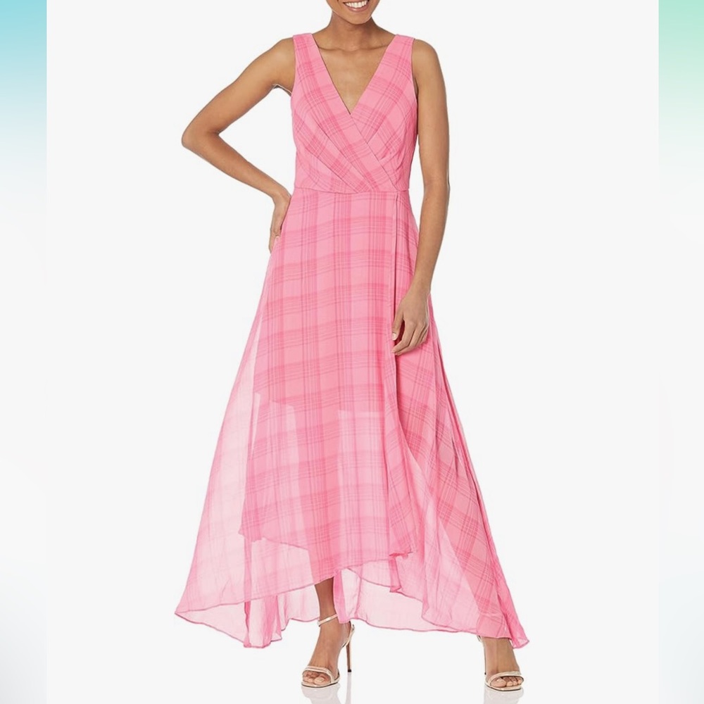Tommy Hilfiger - Sleeveless Phantom Plaid Chiffon Maxi Dress